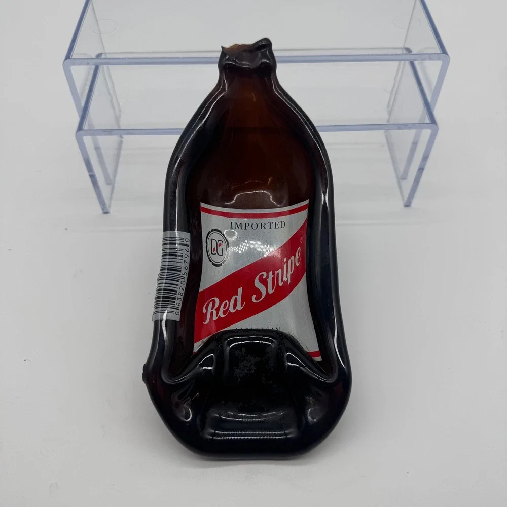 Red Stripe Melted Beer Bottle Tray Recycled Slumped Glass Spoon Rest Barware